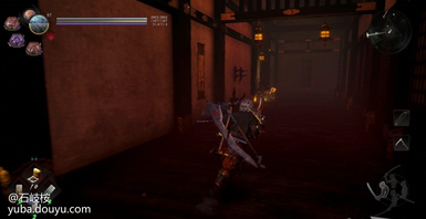 从第三个神社右边走廊走到尽头可以看到一个外道兵和一个黄色灵石，击杀之后获得一个遗发（2/2）。

回到第三个神社，笔直前进，就能看到一个火车的壁画，壁画下方有一个木灵（7/8）。


触发壁画展开火车BOSS战，战胜之后继续前进。

战胜火车之后，继续前进，来到下图位置，左边的屋子里有一个梯子，踢下去就能返回第三个神社了，屋子里还有一个善擦，休整完毕后，进入右边的常暗。

常暗中还是直接使用妖怪技把灵石打破，就能破除常暗（3/3）了。

在一个有多只饿鬼的屋子里，获得最后一个木灵（8/8）。

进入刚刚灵石后面的大门，展开BOSS战。

BOSS战：长壁姬主角在小天守的屋顶上发现藤吉郎后，便跨越栏杆追上前去。但藤吉郎的身影却突然消失，耸立于眼前的天守开始震动并有所动作。巨大妖怪，长壁姬所变的天守阻挡了主角的去路。
拥有4只小眼睛，每摧毁一只小眼睛它的精力槽就会减少一点。当它的精力耗尽时（摧毁4只小眼睛），会把头部垂下，这就是你输出的机会。在战斗中，BOSS的大眼睛会向你发射各种属性的光弹。
当你全力攻击一只小眼睛时，是很难观察到其他眼睛的动作，但是如果你仔细聆听，就能听到其他眼睛发射光弹的声音，及时躲开即可。
接近眼睛之前，一定要保证你的精力是满的。然后运用上述方法摧毁眼睛。你还可以用大炮（当BOSS的眼睛睁开时）向房屋上的眼睛射击，对其造成一些额外伤害。

战胜长臂姬之后，灵石碎片如雨般落下，小刀与刀锷发出光芒并浮在半空中。在射出强烈的光芒后，一把刀出现在主角眼前。能消灭妖怪的刀·楚叶矢丸复活。