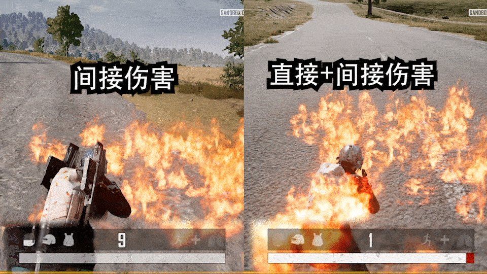 燃烧瓶作为投掷物中细节最多的道具，很多新入坑的玩家还没来得及完全掌握它的正确食用方法。在今天的内容中，锅妹将帮助新加入吃鸡的小伙伴们，一起了解它的各项特点和使用方法。
 
  与手雷不同，燃烧瓶作为持续性伤害道具，除了火焰造成的直接伤害外，还会引燃玩家造成间接伤害。直接伤害约为12点/秒（分三次），间接伤害约为10点/秒。因为间接伤害是由附着在身上的火苗所造成，所以即使玩家离开燃烧瓶的覆盖区域，依然会受到4秒的间接伤害。此外，由于被引燃的玩家会做出扑火动作，因此燃烧瓶的伤害还具有打断敌人精确瞄准的隐藏效果。
 

 
   燃烧瓶影响范围也广，为了让大家更直观感受它的覆盖范围，锅妹放置两辆空投装甲车在铺开的火焰旁边，从动图可以看出，火焰的覆盖区域与并排的装甲车差不多（甚至略大一些）。除此以外，燃烧瓶还有另外两个隐藏属性：在木地板上爆开时，燃烧效果会蔓延。
 

 
   燃烧瓶的燃烧效果会以地图中的物体为主进行扩散，且燃烧效果会贯通树木等较细的物体。这意味着，面对躲在树木或者石头后的敌人时，燃烧瓶会成为打破僵局的最佳道具。其次，燃烧瓶还可以击碎木门，并将一部分的火势蔓延至屋内。因此利用燃烧瓶来破门攻房，会有非常好的效果。
 

 
  在使用燃烧瓶时，小伙伴们仍需注意两个地方。其一，火焰高度会限制它垂直方向的伤害范围，也就是说，被火焰包围的敌人可以依靠站到高点来避开伤害，例如站上室内的家具。其二，延续性的伤害会给予敌人打包的机会，所以有时单靠燃烧瓶，无法将敌人一次性解决。
   燃烧瓶在空中飞行时，较大的体积让它更容易被观察到。我们也可以利用这些特点来躲避燃烧瓶的伤害。比如，当处于室内时，可以爬上周围的桌子。当身上被火焰引燃时，迅速离开并且恢复血量，或者是扎进周围的水中。
 

   
  同样作为伤害性道具，不少新玩家更钟情于手雷。不过相信看完今天的文章，燃烧瓶将会出现在更多小伙伴的背包中。最后说个小秘密：3个燃烧瓶的重量才等于2个手雷哦～以上就是关于燃烧瓶的tips啦，我是锅妹，我们游戏见！