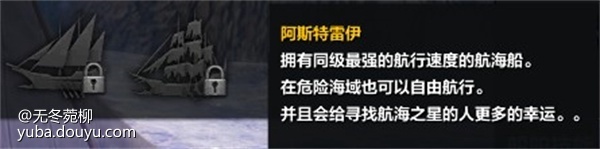 命运方舟阿斯特雷伊获得方法
1、获取方式：需要每天完成航海任务中的一起寻宝或者暴风中寻宝的任务才可获得。

2、船只介绍：阿斯特雷伊是游戏中速度最快的船只，在危险的海域也可以自由航行。
3、船只评价：作为游戏中最贵的船只，除了任务之外还需三十万海盗币以及黑牙驻地日常，雇佣船员的费用需要大概二十万，特殊的传说级船员【黑牙】，概率获得机率极低。



来源：生活通